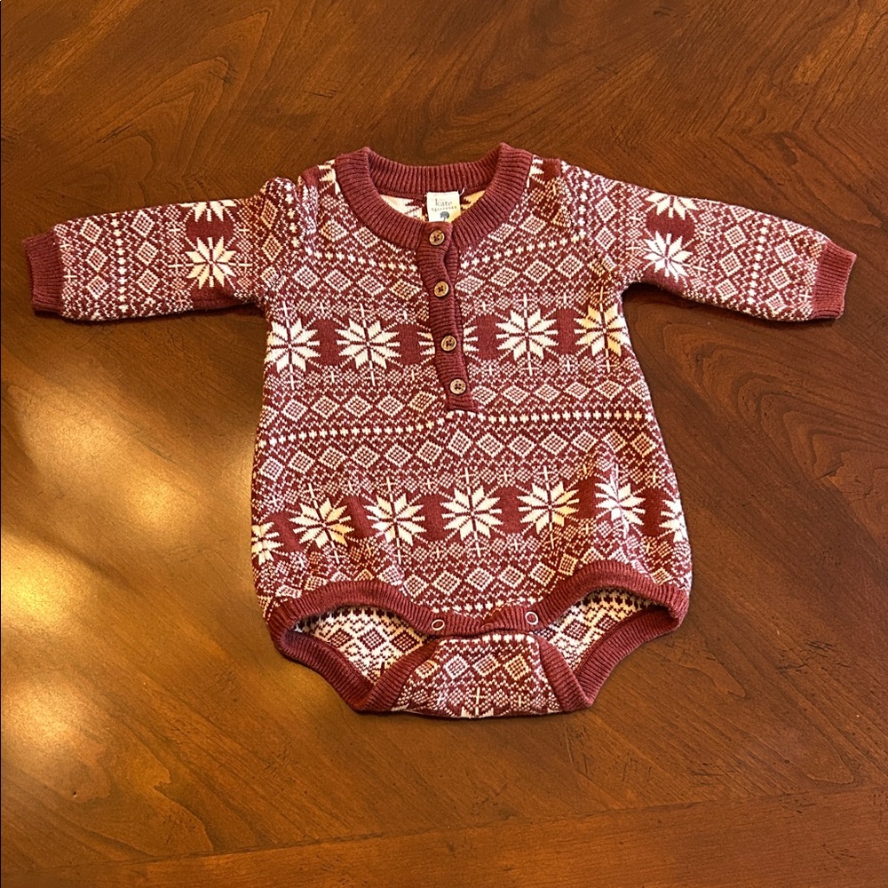 Kate Quinn Fair Isle Sweater Knit Romper Cozy Print 3-6 months